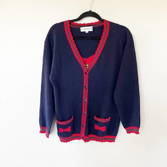 The eagle’s eye vintage cardigan sweater crest bows medium - Picture 2 of 7